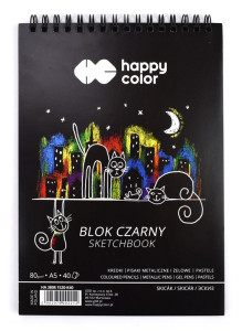 Skicák Happy Color, černý, se spirálou, 80g, 40 listů, A5