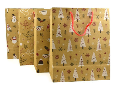 Taška vánoční papírová Kraft, 26 x 31,5 x 13,8 cm