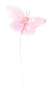 Zápich Motýl, růžový, 12 cm