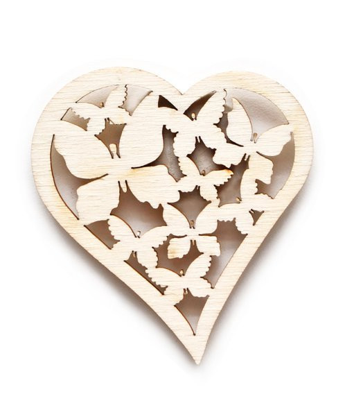 Dřevěný výřez motýlkové srdce, 6,5 x 7 cm