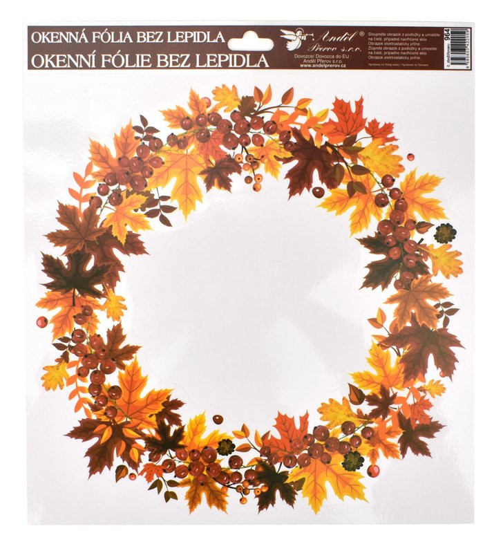 Okenní fólie, podzimní věnec, 30 x 30 cm, mix - 2