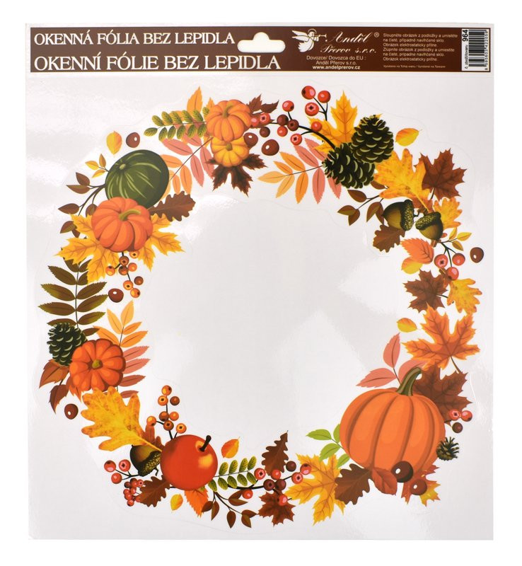 Okenní fólie, podzimní věnec, 30 x 30 cm, mix - 3