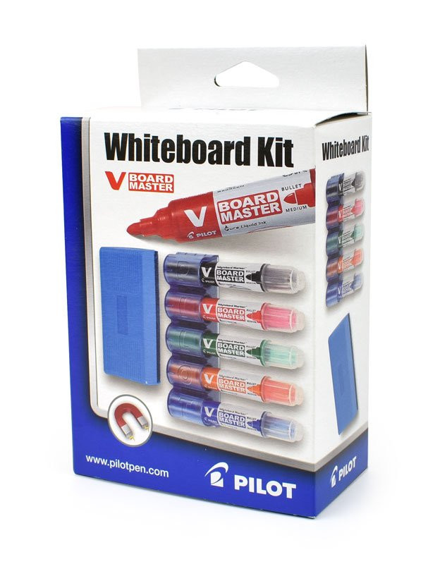 Popisovače Whiteboard Kit Pilot, sada 5 ks, držák+houba