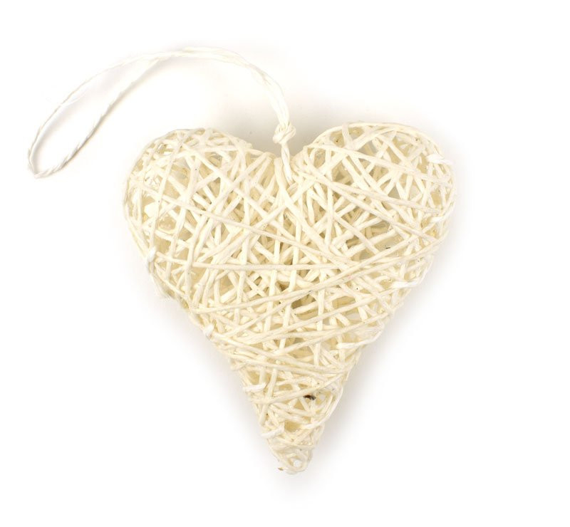 Srdce z papírového provázku, 11 x10 cm, bílé
