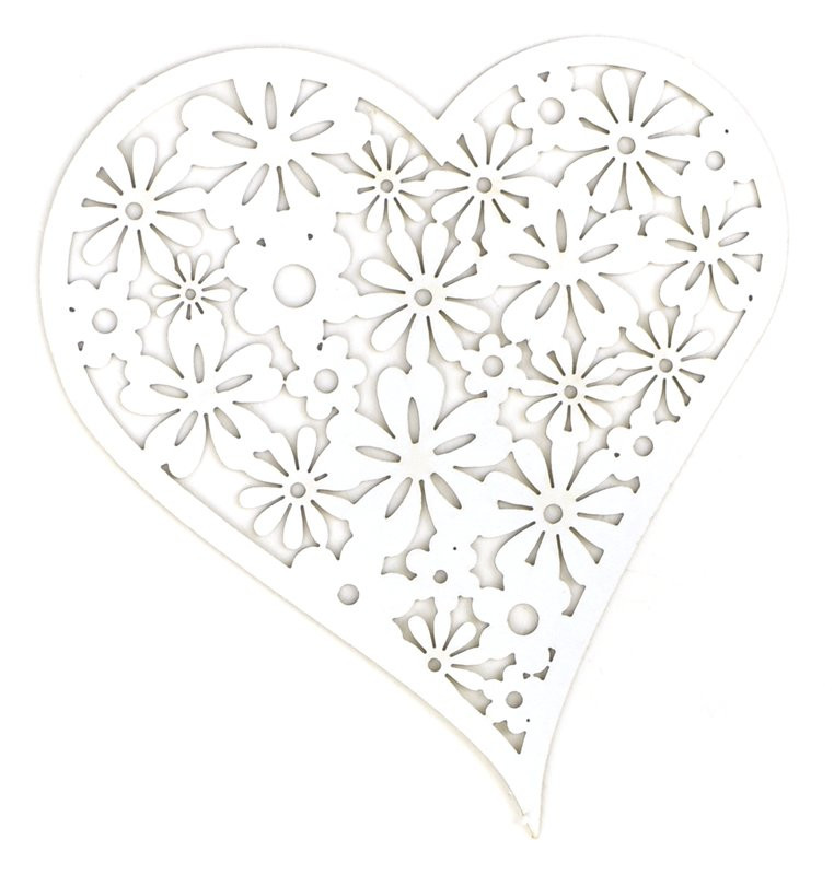 Výřez květinové srdce bílé, 12 ks, dvě velikosti 4,5x5cm, 6,5x7cm