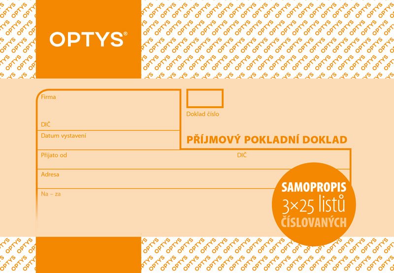 Optys Příjmový doklad A6, samopropisovací, číslovaný, 3 x 25 listů