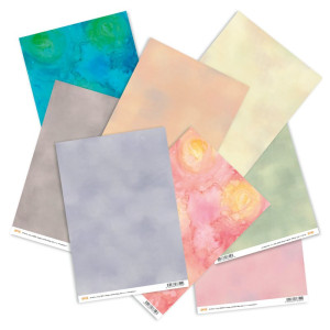 Sada barevných papírů s potiskem, akvarelová, 40 ks