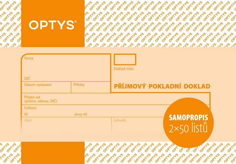 Optys Příjmový doklad A6, samopropisovací, 2 x 50 listů