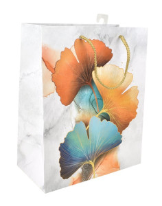 Taška dárková papírová, barevné listy, 26 x 31,5 x 14 cm