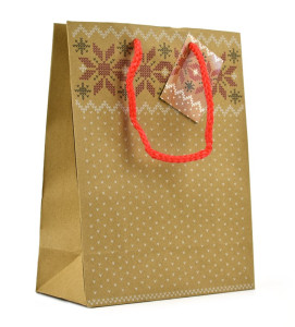 Taška vánoční papírová kraft, hvězdy, 19 x 25 x 9 cm
