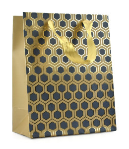 Taška dárková papírová, zlatomodrý motiv, 18 x 23 x 10 cm