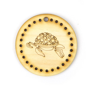 Dřevěný výřez kolečko s želvou, s dírkami, 5,5 cm