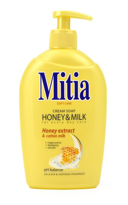 Tekuté mýdlo Mitia, honey &amp;amp;amp;amp; milk, s dávkovačem, 500 ml