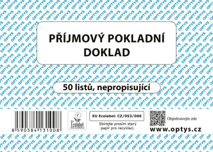 Příjmový doklad A6, jednoduchý, 50 listů